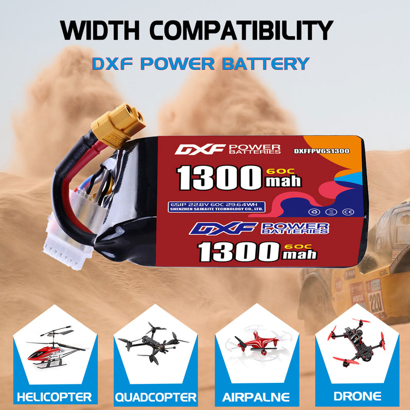 DXF 1300mAh 6S 60C 22.8V Lipo Battery Pack for FPV LiPo Battery