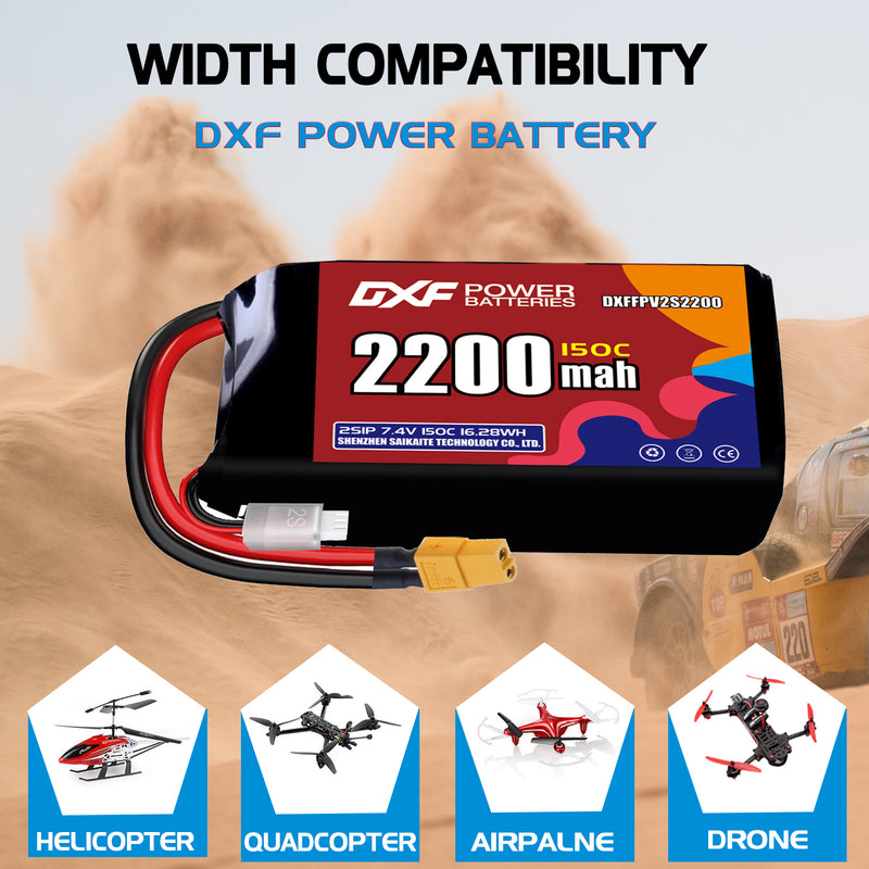 DXF 2200mAh 2S 150C 7.4V Lipo Battery Pack for FPV LiPo Battery