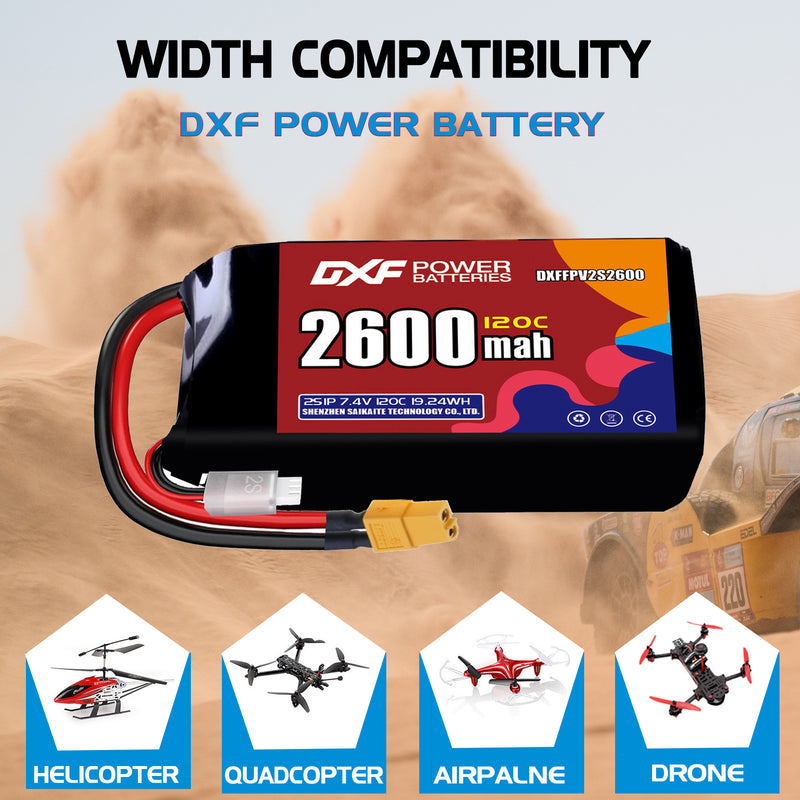 DXF 2600mAh 2S 120C 7.4V Lipo Battery Pack for FPV LiPo Battery