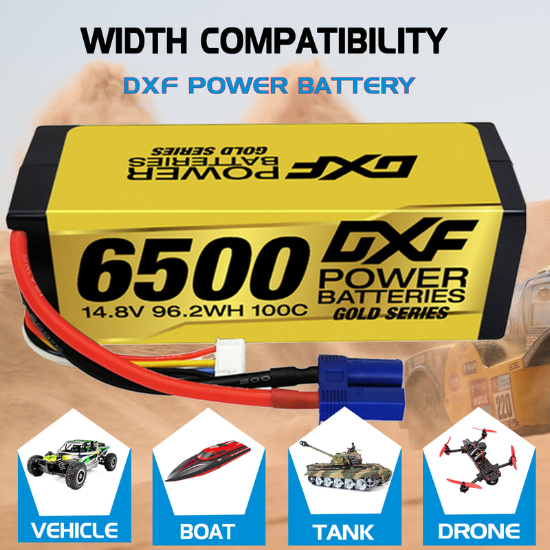 (IT)DXF Lipo Battery 4S 14.8V 6500MAH 100C GoldSeries Graphene lipo Hardcase with EC5 and XT90 Plug for Rc 1/8 1/10 Buggy Truck Car Off-Road Drone