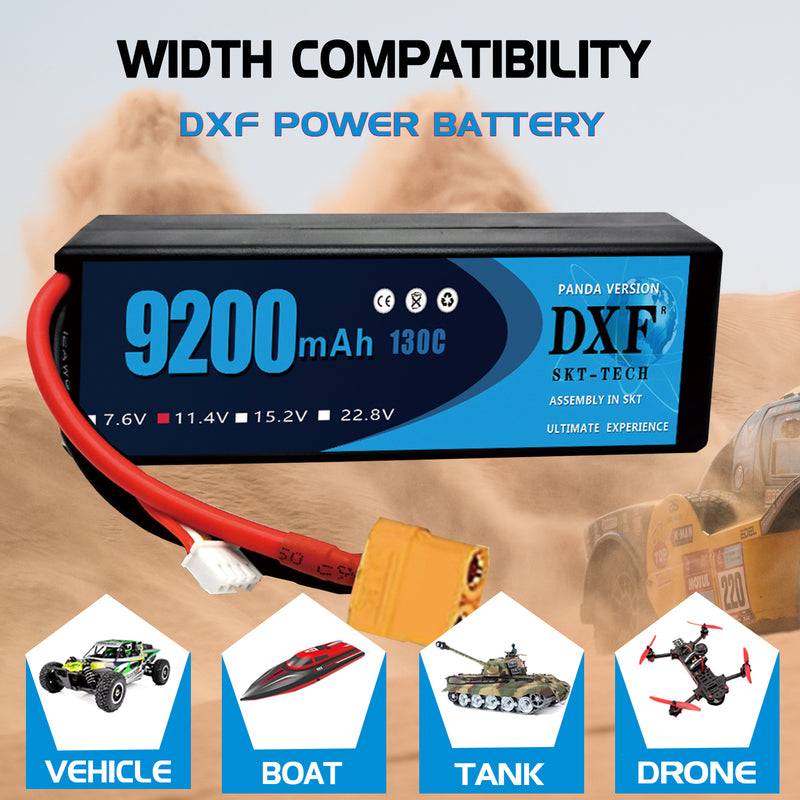 (ES)DXF Lipo Battery 3S 11.4V 9200MAH 130C Blue Series Graphene lipo Hardcase with XT90 Plug for Rc 1/8 1/10 Buggy Truck Car Off-Road Drone
