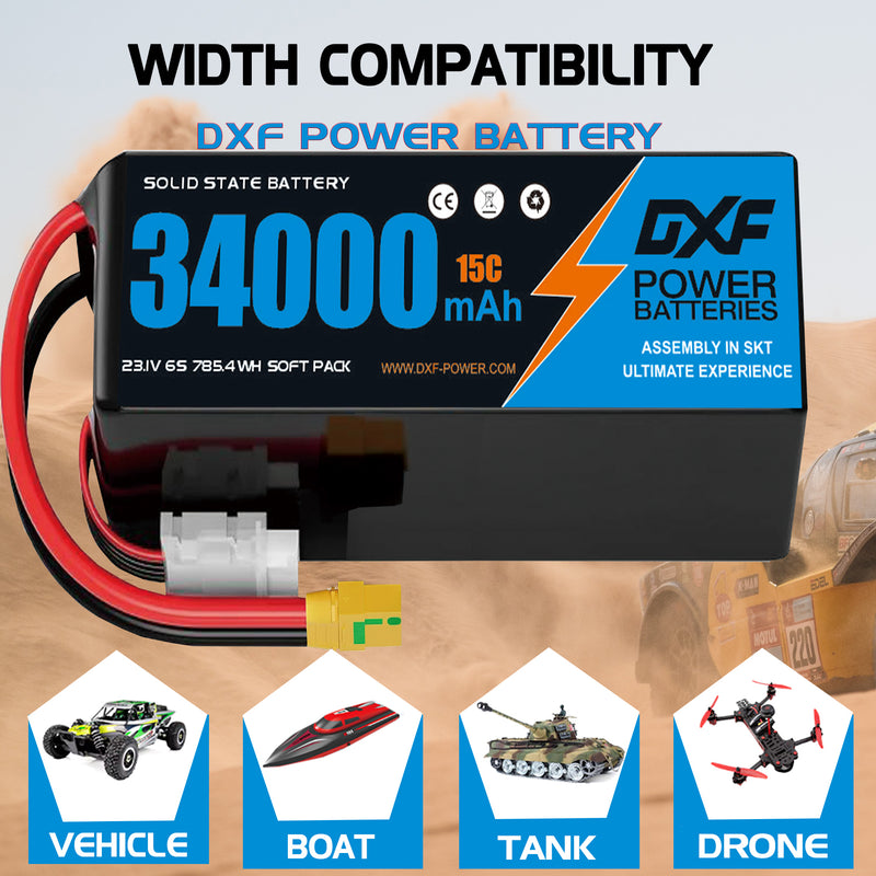 (CN)DXF 6S Lipo Battery 23.1V 15C 34000mAh Soft Case Battery  for Drone UAV FPV Car Truck Tank RC Buggy Truggy Racing Hobby