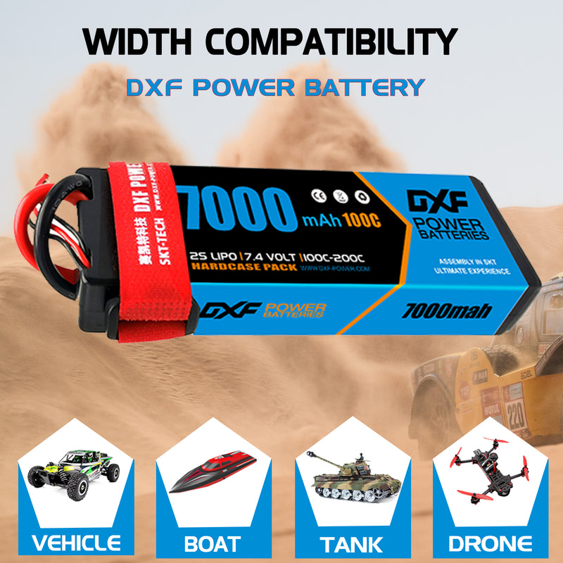 (PL)DXF Lipo Battery 2S 7.4V 7000mAh 100C/200C Hardcase Battery Graphene Battery Deans/T Plug for Rc Truck Drone 1/10 1/8 Scale Traxxas Slash 4x4 RC Car Buggy truggy