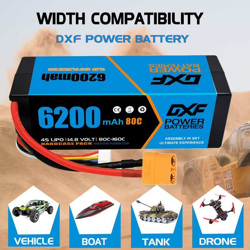 (EU)DXF Lipo Battery 4S 14.8V 6200MAH 80C  lipo Hardcase  XT90 Plug for Rc 1/8 1/10 Buggy Truck Car Off-Road Drone