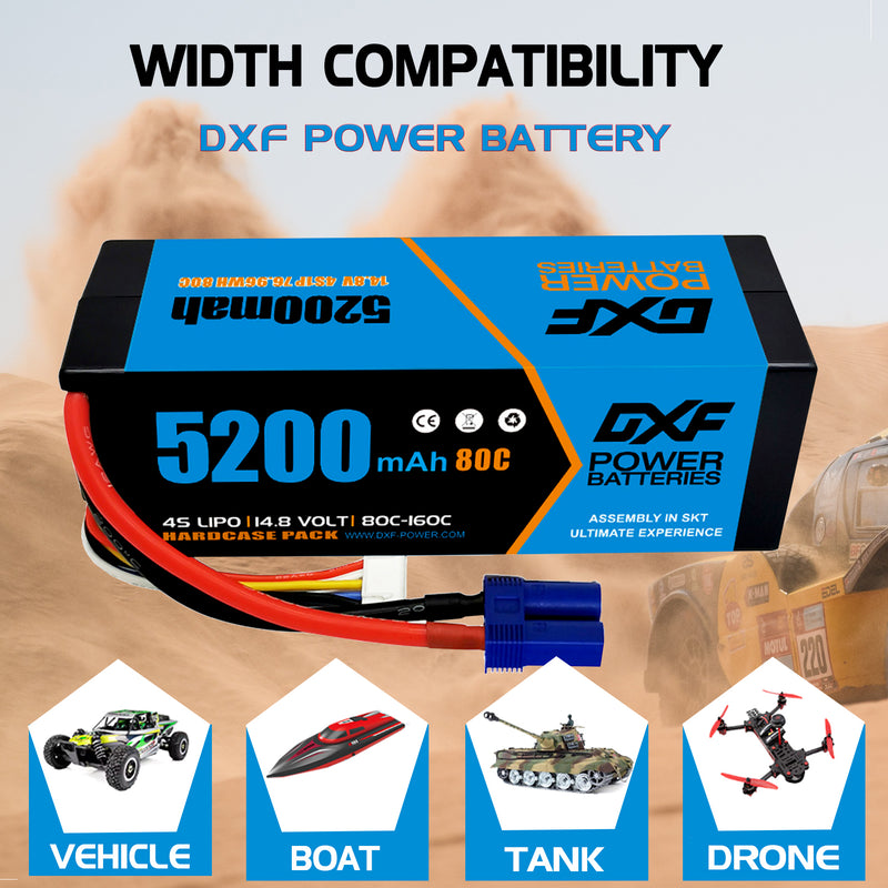 (FR)DXF Lipo Battery 4S 14.8V 5200MAH 80C  lipo Hardcase with  EC5 Plug for Rc 1/8 1/10 Buggy Truck Car Off-Road Drone