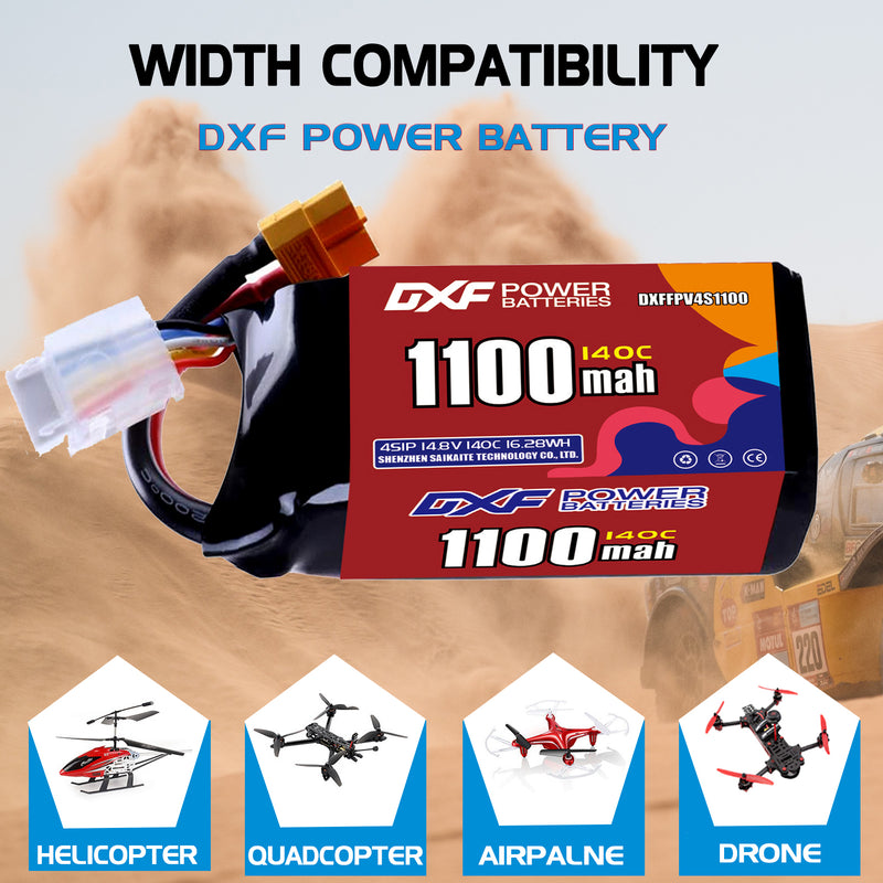 DXF 1100mAh 4S 140C 14.8V Lipo Battery Pack for FPV LiPo Battery