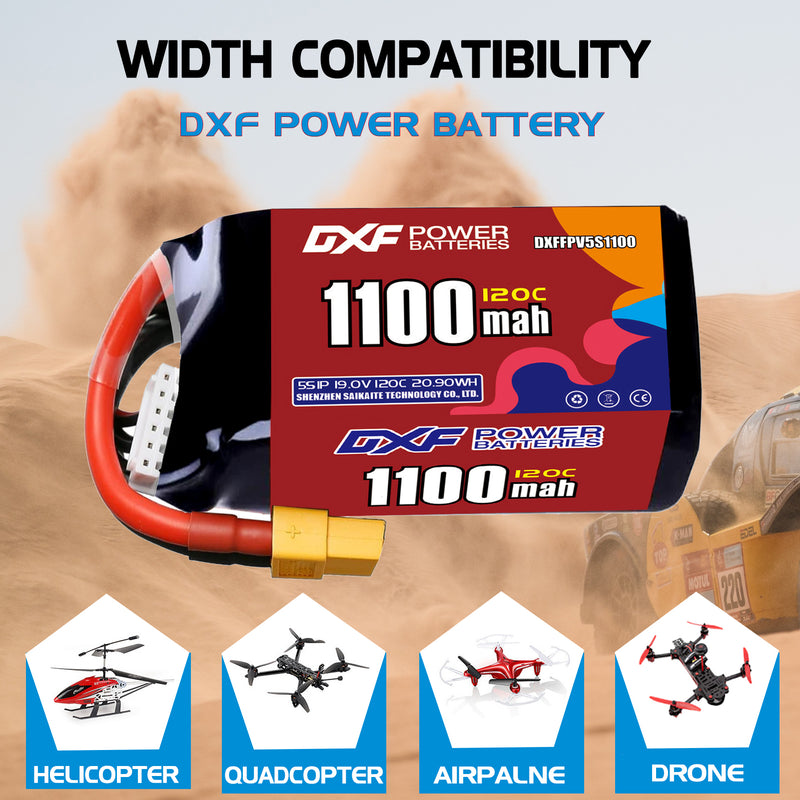 DXF 1100mAh 5S 120C 19.0V Lipo Battery Pack for FPV LiPo Battery