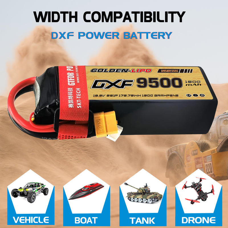 (CN)DXF 5S Lipo Battery 18.5V 150C 9500mAh Soft Case Battery with EC5 XT90 Connector for Car Truck Tank RC Buggy Truggy Racing Hobby