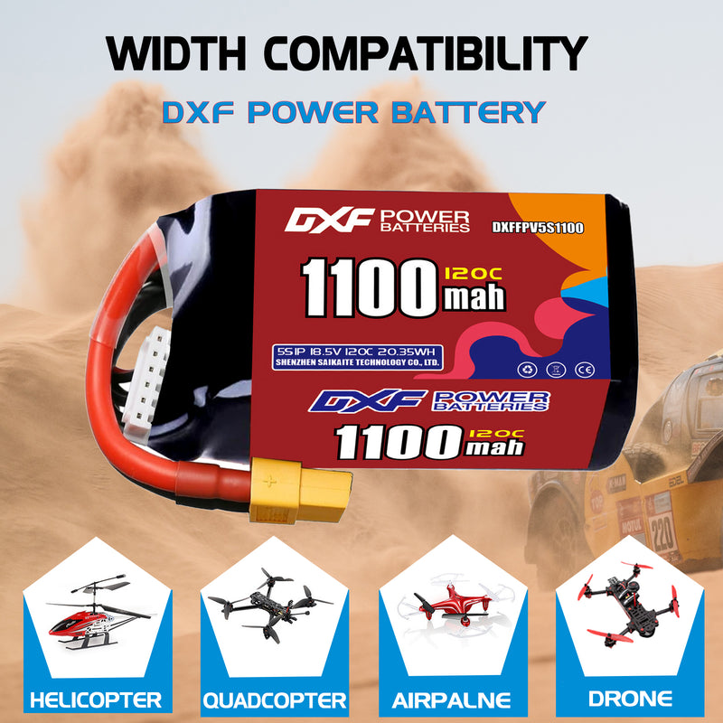 DXF 1100mAh 5S 120C 18.5V Lipo Battery Pack for FPV LiPo Battery