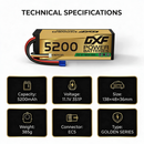 DXF GOLD Series 3S 11.1V 5200mAh 100C Graphene Hardcase LiPo Battery with EC5 Plug for 1/8 1/10 RC Car Truck (1-6 Pack)