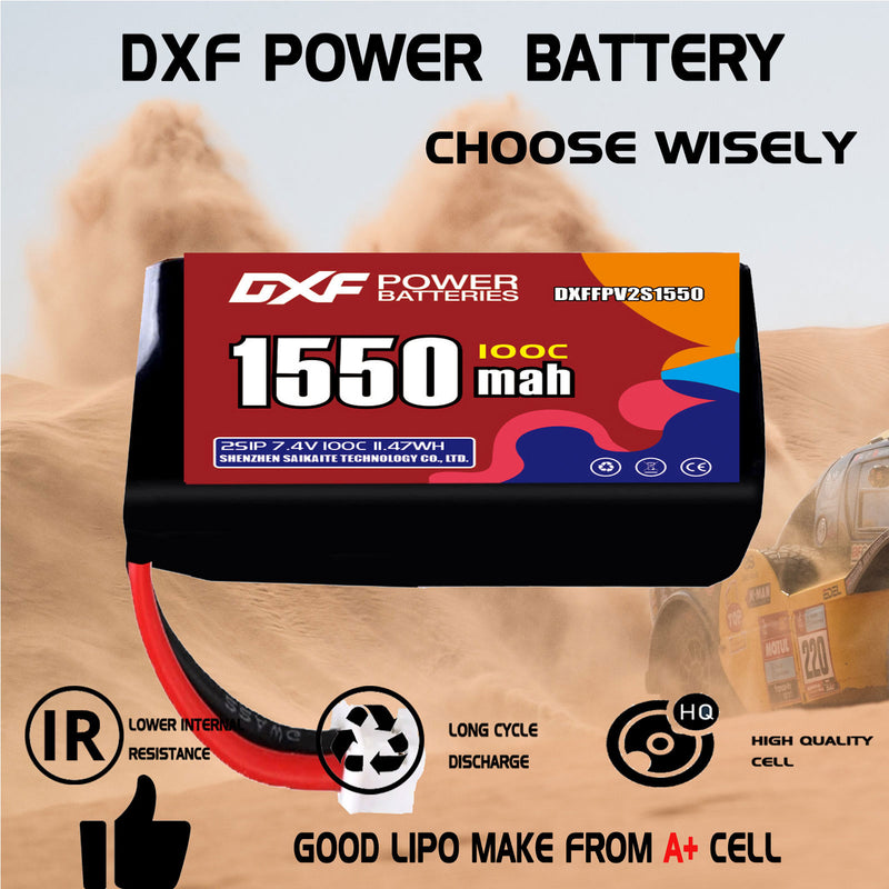 DXF 1550mAh 2S 100C 7.4V Lipo Battery Pack for FPV LiPo Battery
