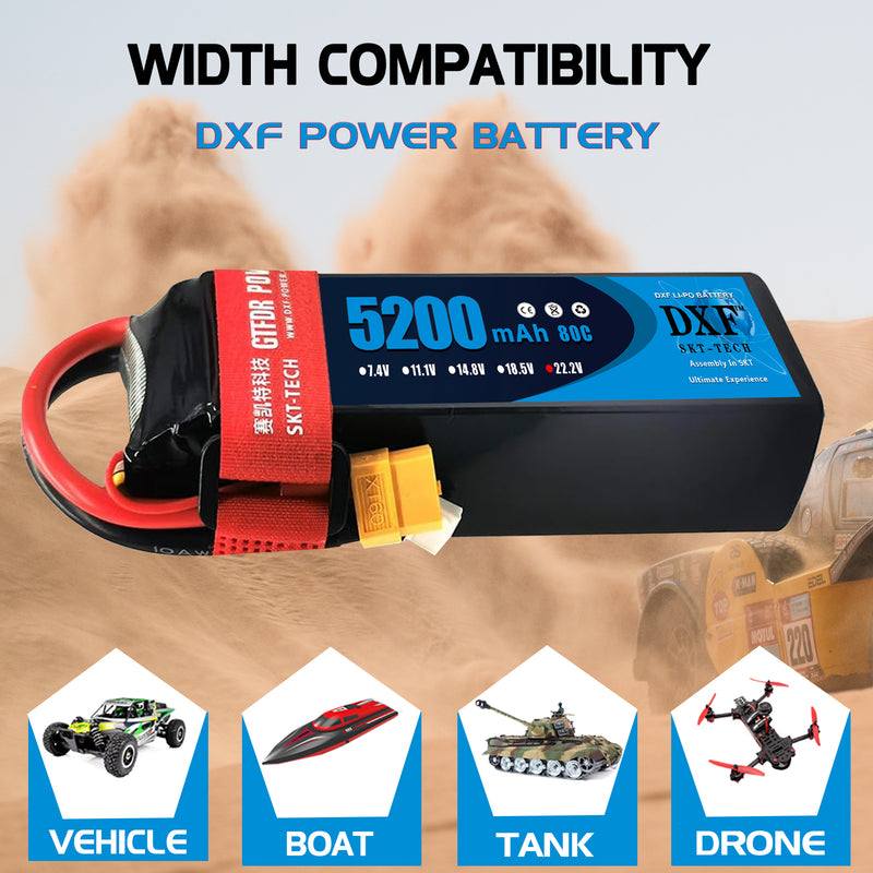 (PL)DXF 6S Lipo Battery 22.2V 80C 5200mAh Soft Case Battery with XT60 Connector for Car Truck Tank RC Buggy Truggy Racing Hobby
