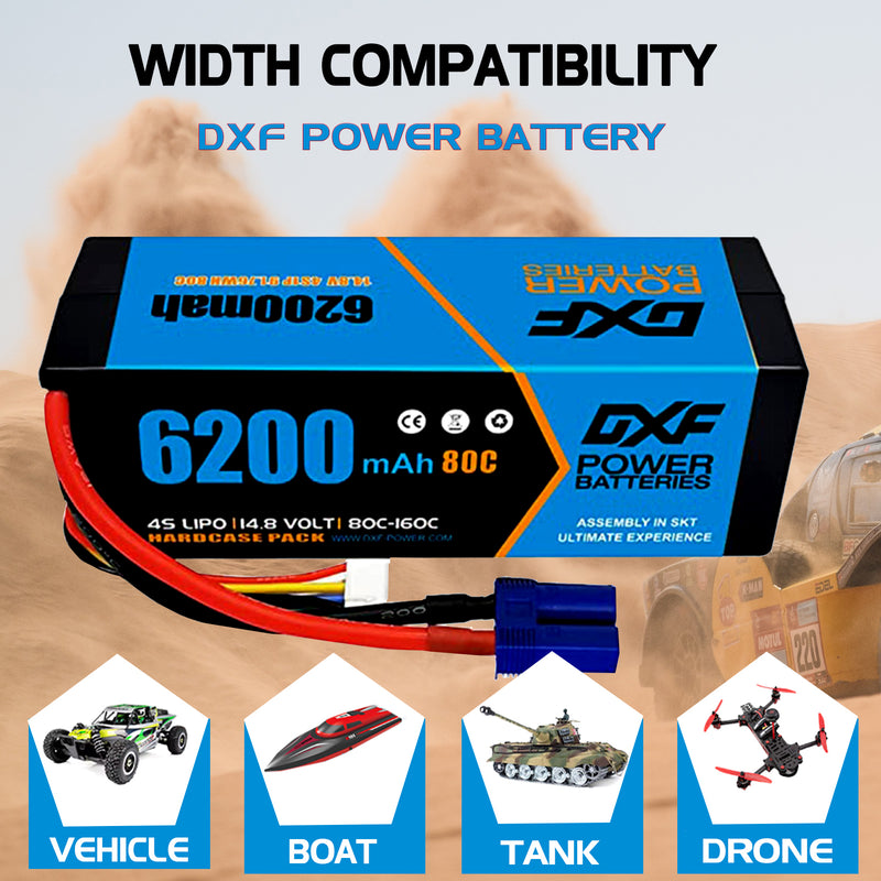(PL)DXF Lipo Battery 4S 14.8V 6200MAH 80C  lipo Hardcase EC5 Plug for Rc 1/8 1/10 Buggy Truck Car Off-Road Drone