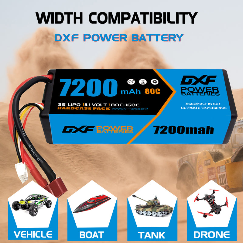 (CA)DXF Lipo Battery 3S 11.1V 7200MAH 80C Blue Series lipo Hardcase with Deans/T Plug for Rc 1/8 1/10 Buggy Truck Car Off-Road Drone