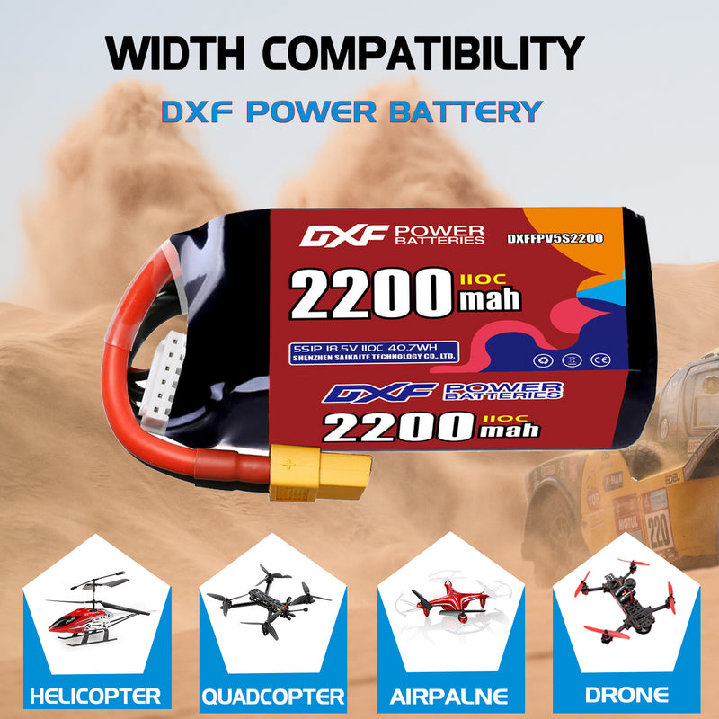 DXF 2200mAh 5S 110C 18.5V Lipo Battery Pack for FPV LiPo Battery