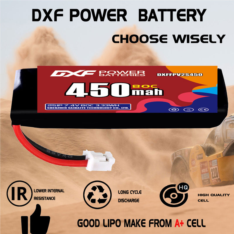 DXF 450mAh 2S 80C 7.4V Lipo Battery Pack for FPV LiPo Battery