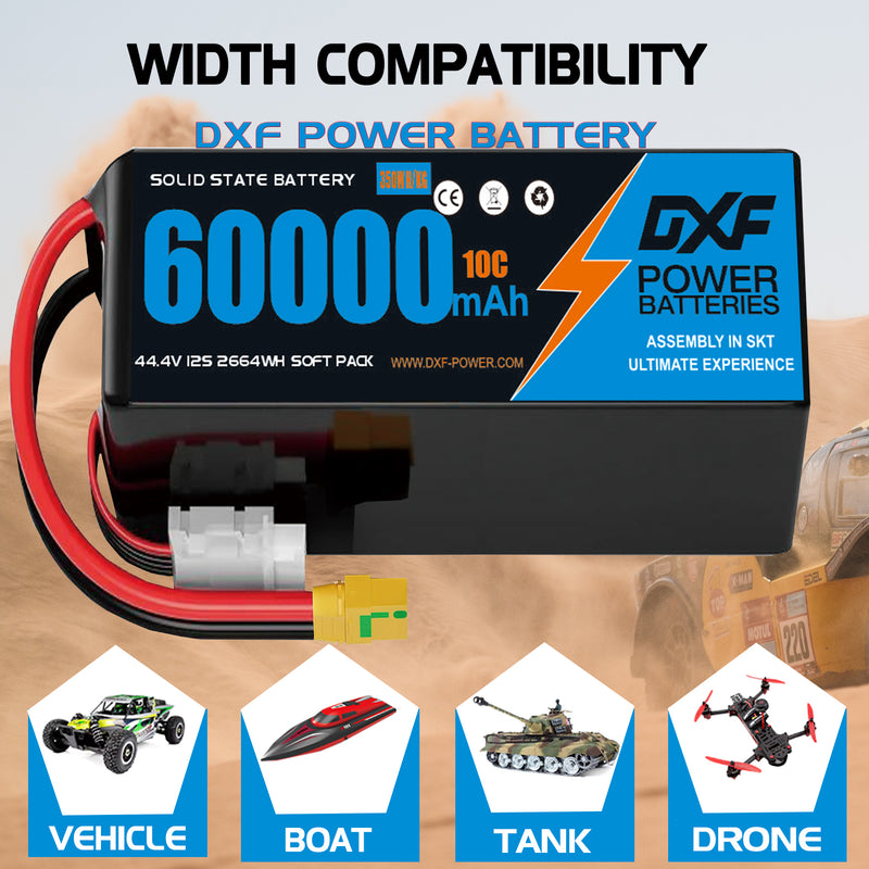 (CN)DXF 12S Lipo Battery 44.4V 10C 60000mAh Soft Case Battery  for Drone UAV FPV Car Truck Tank RC Semi solidstate Battery Racing Hobby