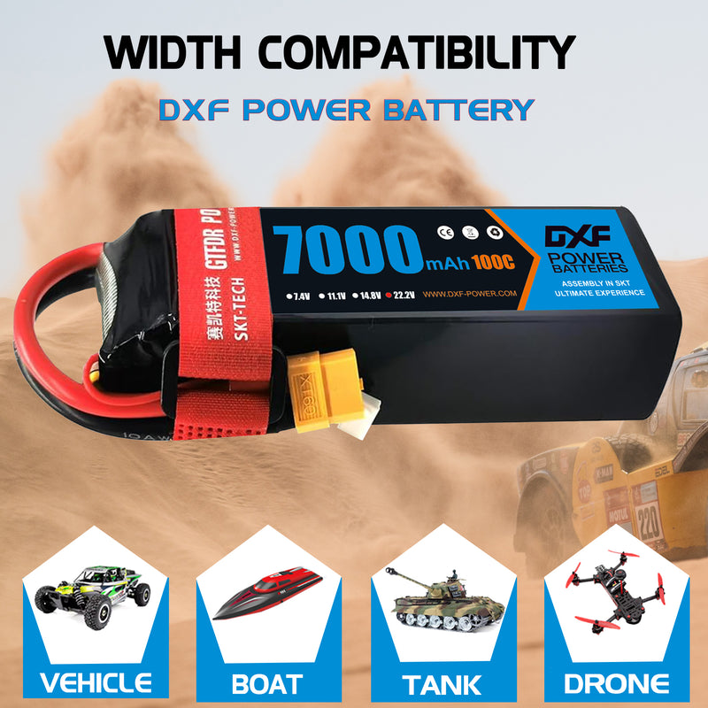 (PL)DXF 6S Lipo Battery 22.2V 100C 7000mAh Soft Case Battery with xt60 Connector for Car Truck Tank RC Buggy Truggy Racing Hobby