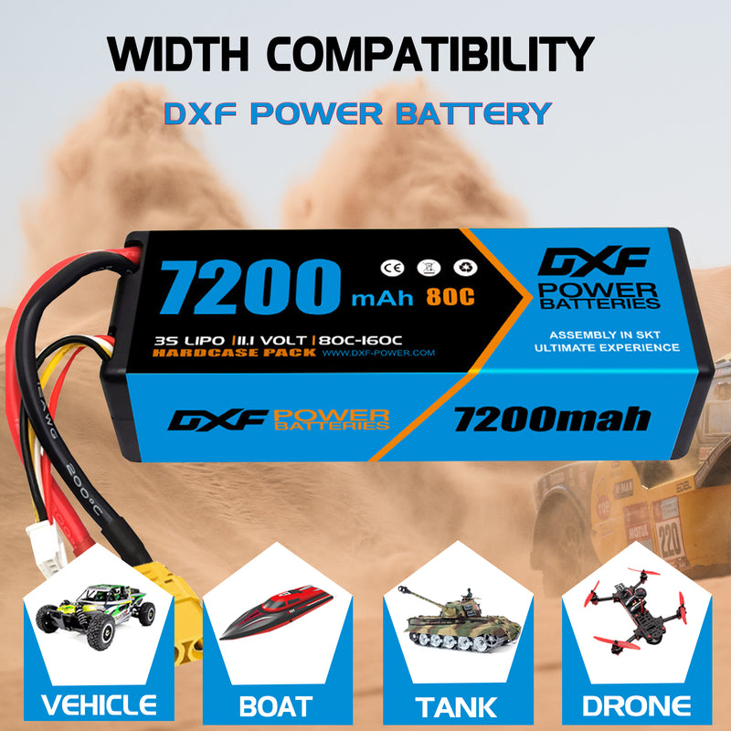 (CA)DXF Lipo Battery 3S 11.1V 7200MAH 80C Blue Series lipo Hardcase with XT90 Plug for Rc 1/8 1/10 Buggy Truck Car Off-Road Drone
