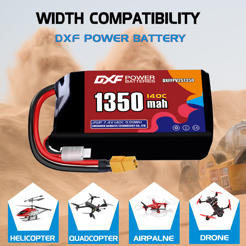 DXF 1350mAh 2S 140C 7.4V Lipo Battery Pack for FPV LiPo Battery
