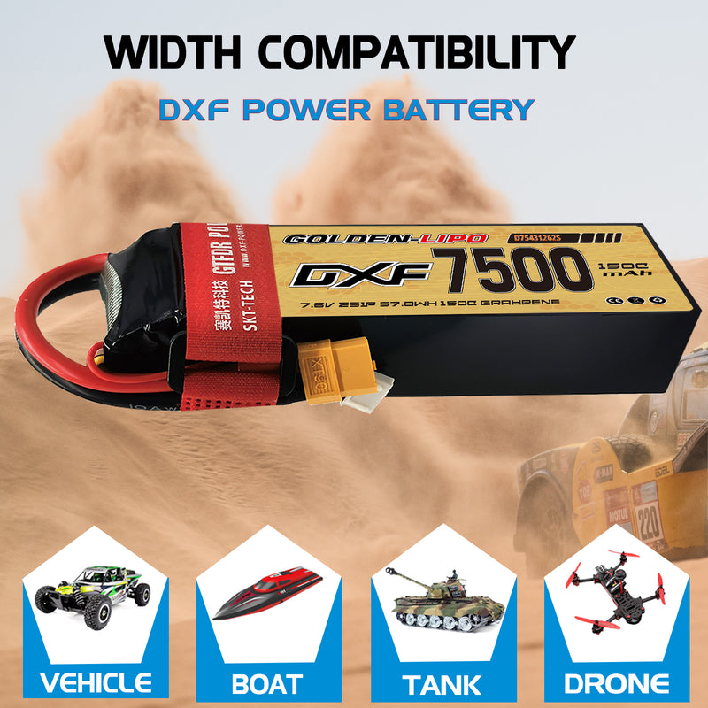 (CN)DXF 2S Lipo Battery 7.6V 150C 75000mAh Soft Case Battery with EC5 XT90 Connector for Car Truck Tank RC Buggy Truggy Racing Hobby