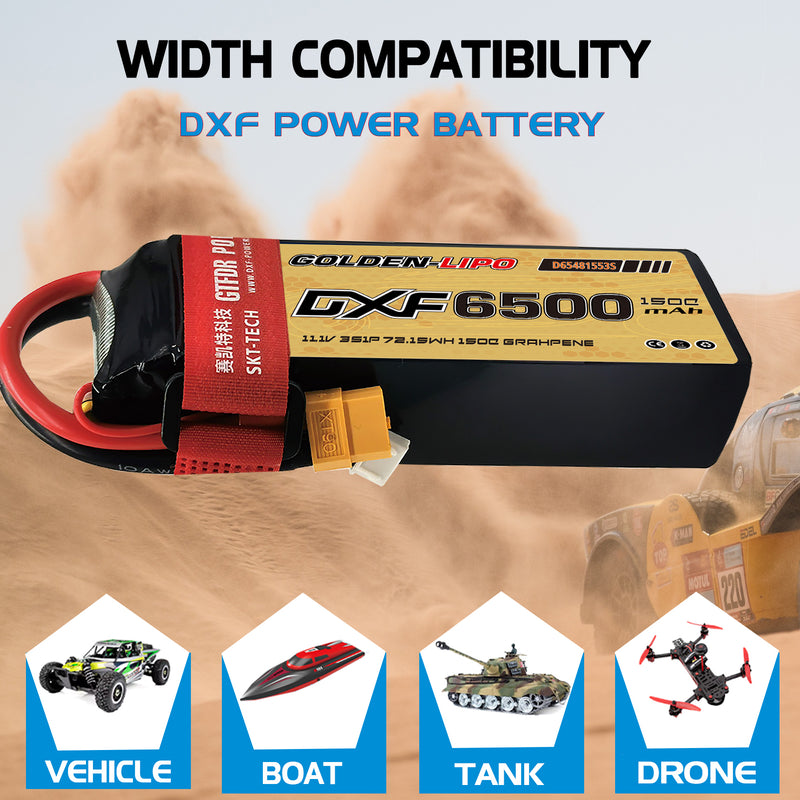 (CN)DXF 3S Lipo Battery 11.1V 150C 6500mAh Soft Case Batter5y with EC5 XT90 Connector for Car Truck Tank RC Buggy Truggy Racing Hobby