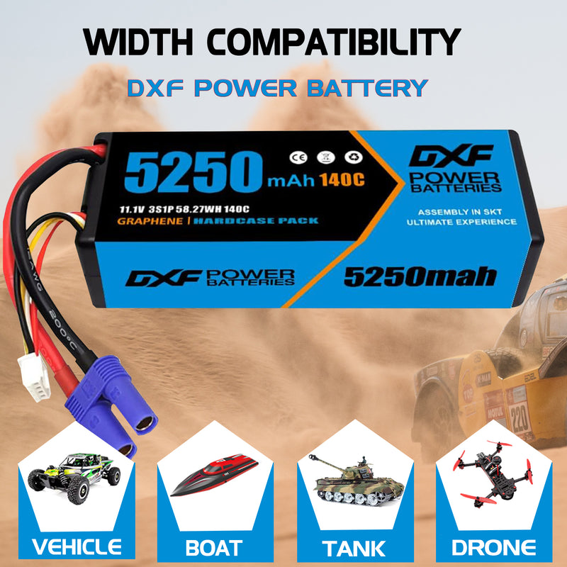 (CA)DXF 3S 5250 mAh 11.1V 140C Batteria Lipo ad Alta Capacità Hardcase con EC5  Spina per 1:8 Scala RC Auto, Multi-Rotore RC Aeroplano, RC Elicottero, RC Barca