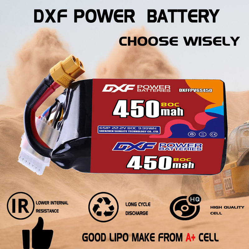 DXF 450mAh 6S 80C 22.2V Lipo Battery Pack for FPV LiPo Battery