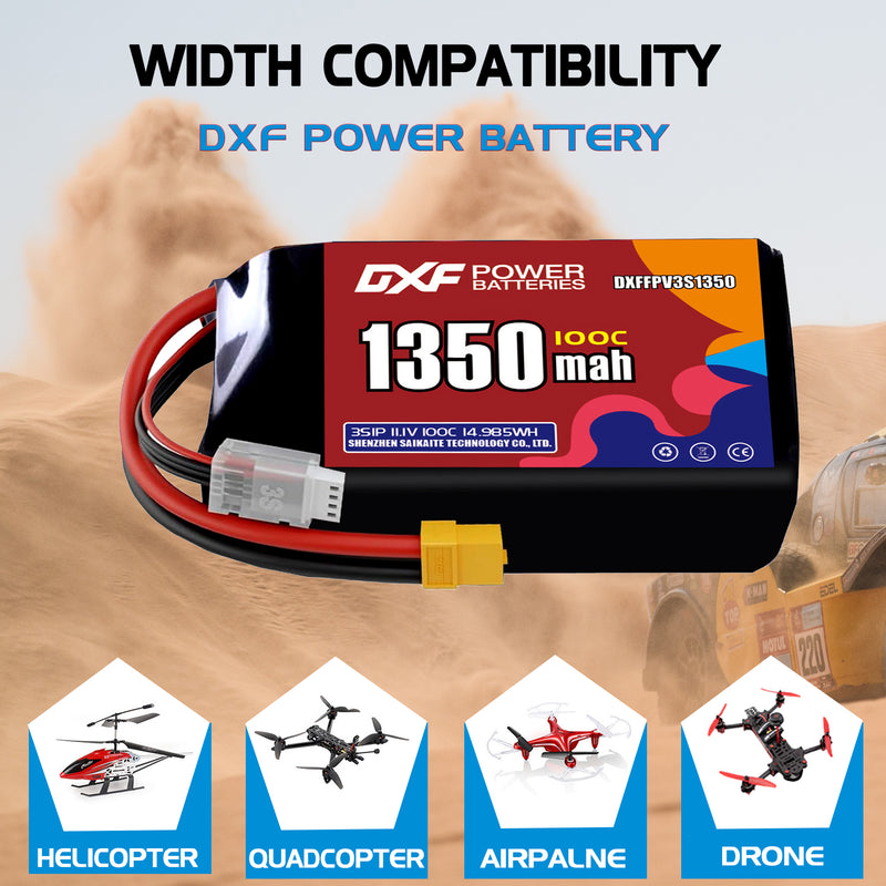 DXF 1350mAh 3S 100C 11.1V Lipo Battery Pack for FPV LiPo Battery