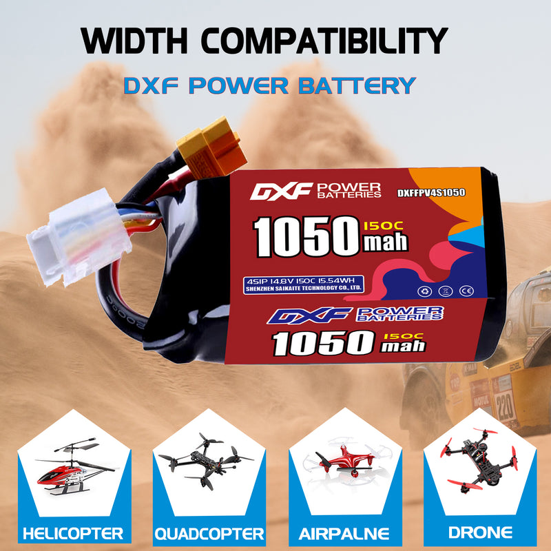 DXF 1050mAh 4S 150C 14.8V Lipo Battery Pack for FPV LiPo Battery