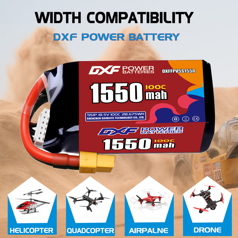 DXF 1550mAh 5S 100C 18.5V Lipo Battery Pack for FPV LiPo Battery