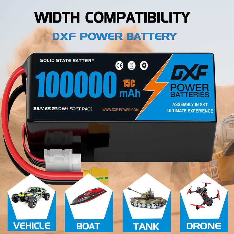 (CN)DXF 6S Lipo Battery 23.1V 15C 100000mAh Soft Case Battery  for Drone UAV FPV Car Truck Tank RC Buggy Truggy Racing Hobby