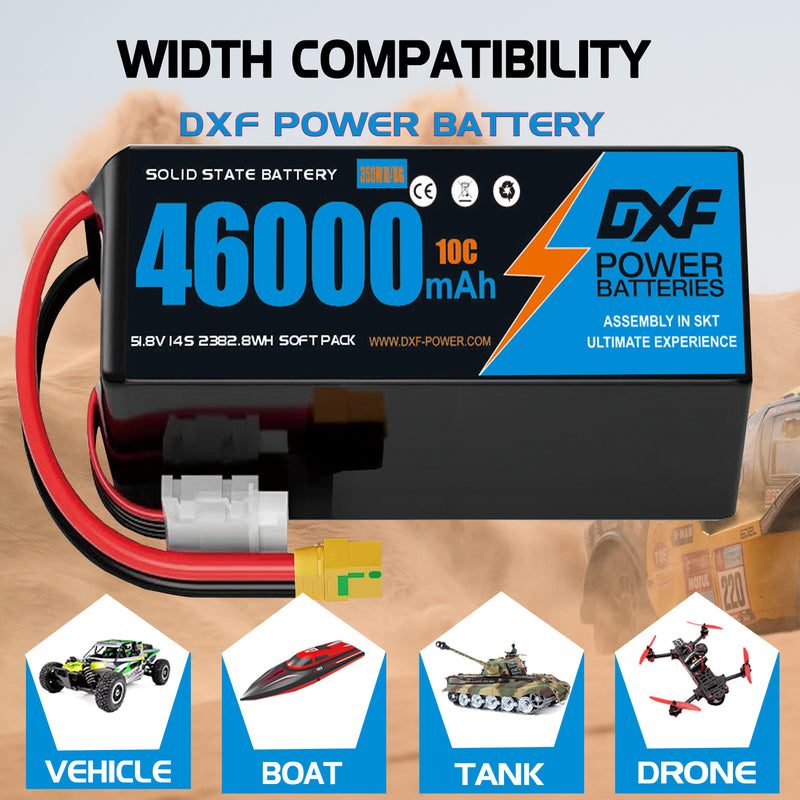 (CN)DXF 14S Lipo Battery 51.8V 10C 46000mAh Soft Case Battery  for Drone UAV FPV Car Truck Tank RC Semi solidstate Battery Racing Hobby