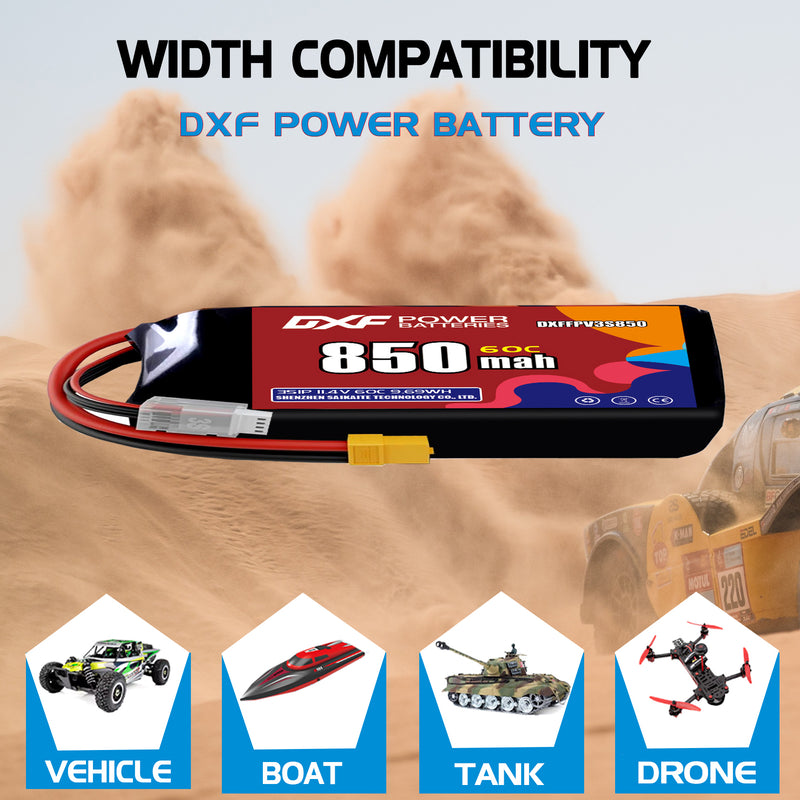 DXF 850mAh 3S 60C 11.4V Lipo Battery Pack for FPV LiPo Battery