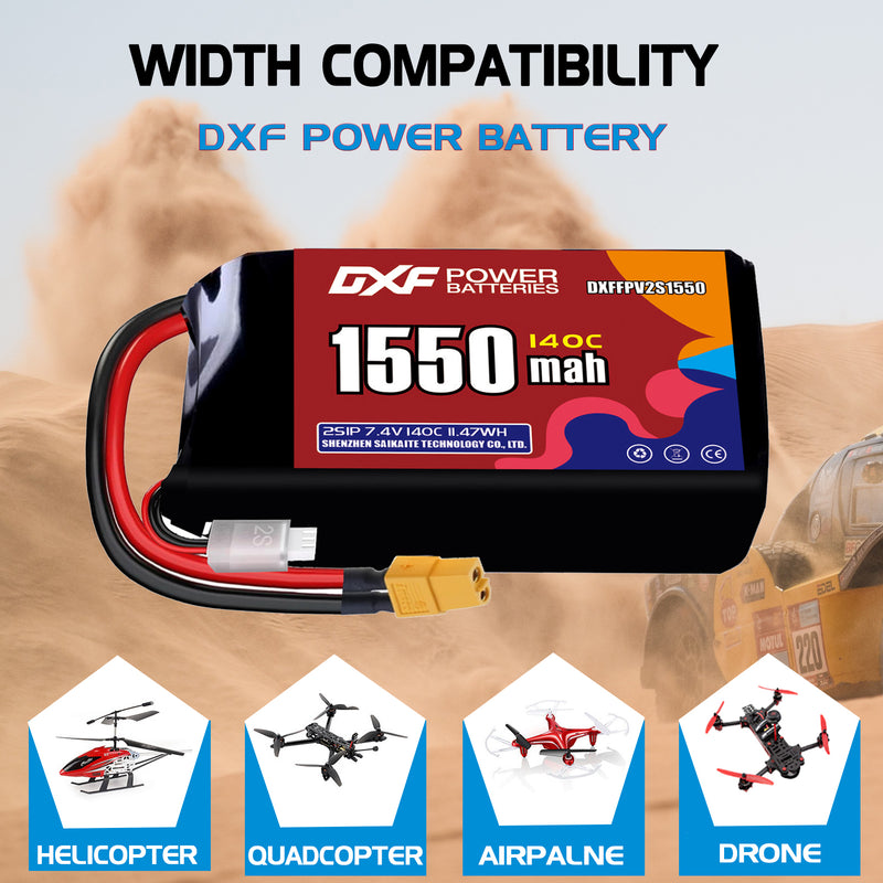DXF 1550mAh 2S 140C 7.4V Lipo Battery Pack for FPV LiPo Battery