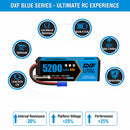 DXF 4S 14.8V 5200mAh 80C BLUE Series Graphene LiPo Hardcase Battery with 10AWG EC5 Plug for 1/8 1/10 RC Car Truck Boat Drone (1-6 Pack Available)