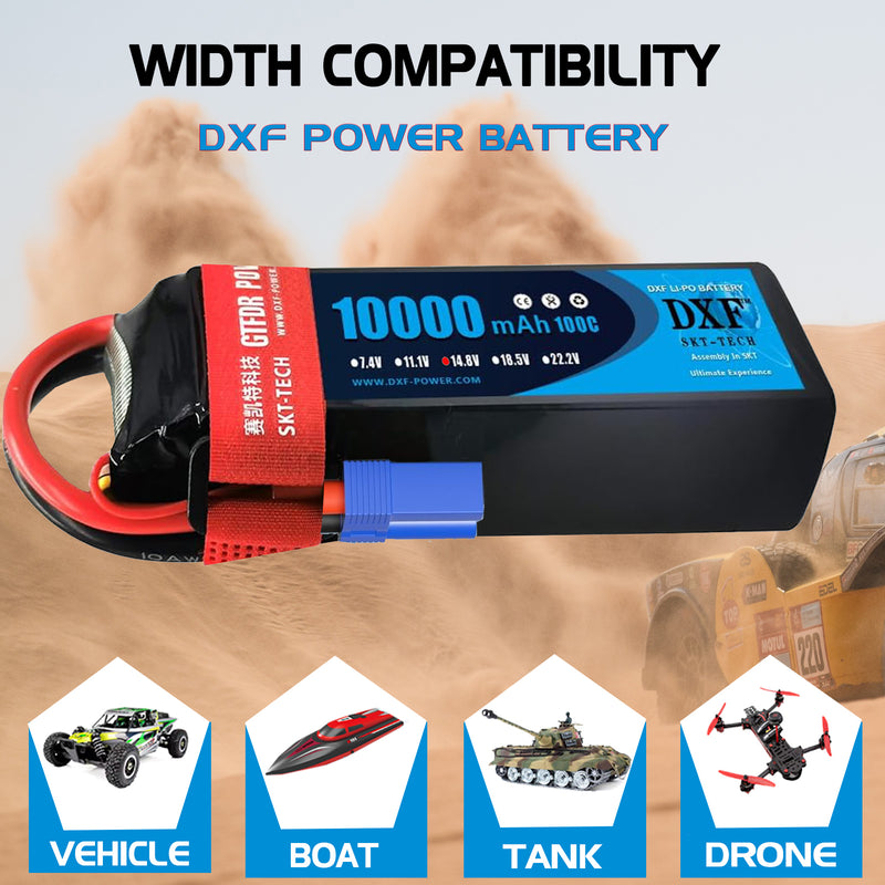 (PL)DXF 4S Lipo Battery 14.8V 10000mAh 100C 200C Deans/T XT90 EC5 for RC 1/8 1/10 Car Truck Tank Models XXMAX 8S Arrama