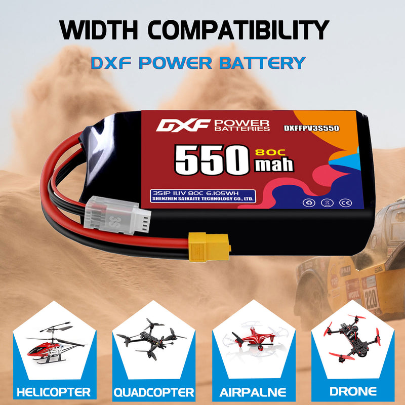 DXF 550mAh 3S 80C 11.1V Lipo Battery Pack for FPV LiPo Battery