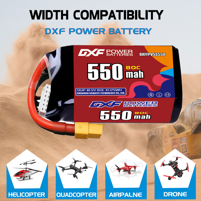 DXF 550mAh 5S 80C 18.5V Lipo Battery Pack for FPV LiPo Battery