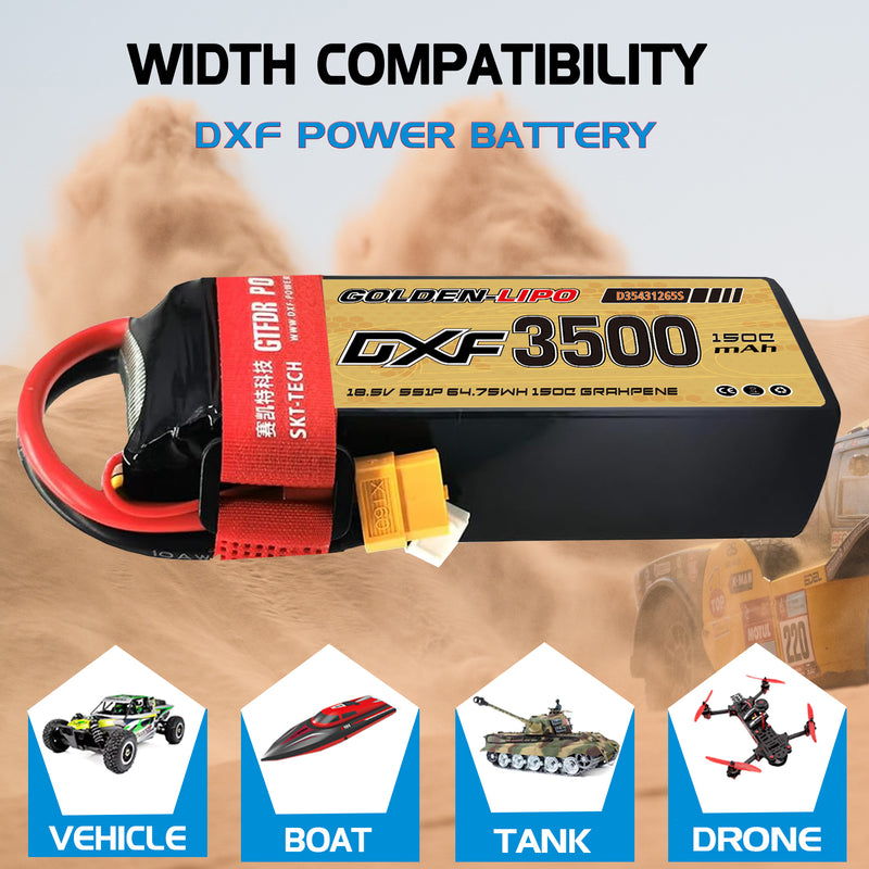 (CN)DXF 6S Lipo Battery 22.2V 150C 3500mAh Soft Case Battery with EC5 XT90 Connector for Car Truck Tank RC Buggy Truggy Racing Hobby