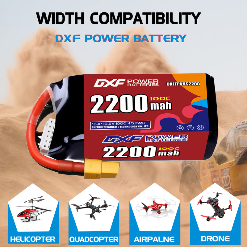 DXF 2200mAh 5S 100C 18.5V Lipo Battery Pack for FPV LiPo Battery