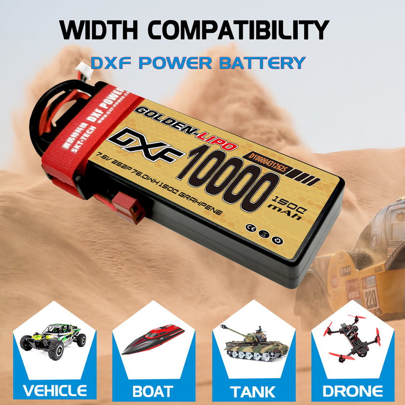 (CN)DXF Lipo Battery 2S 7.6V 10000MAH 150C  lipo Hardcase with  DEANS/T Plug for Rc 1/8 1/10 Buggy Truck Car Off-Road Drone