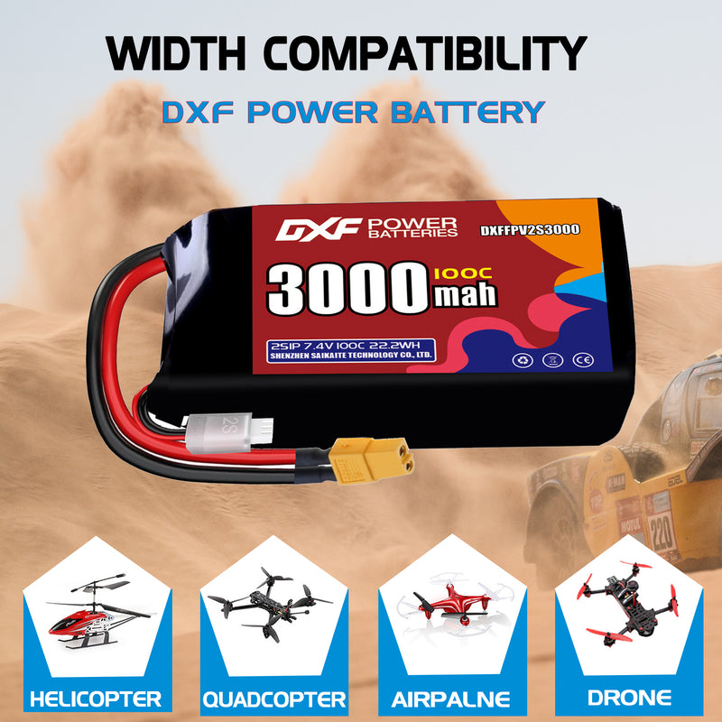 DXF 3000mAh 2S 100C 7.4V Lipo Battery Pack for FPV LiPo Battery
