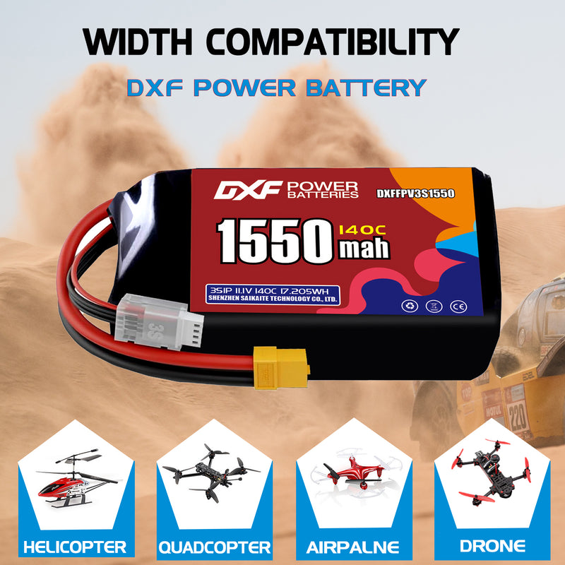 DXF 1550mAh 3S 140C 11.1V Lipo Battery Pack for FPV LiPo Battery