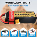 DXF LiPo Battery 4S 14.8V 9500mAh 150C Graphene Softcase with EC5 / T / TRX / XT60 / XT90 / XT150 / Q8s Plug for RC 1/8 1/10 Buggy Truck Car Off-Road Drone