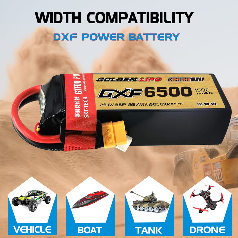 (CN)DXF 8S Lipo Battery 29.6V 150C 6500mAh Soft Case Battery with EC5 XT90 Connector for Car Truck Tank RC Buggy Truggy Racing Hobby