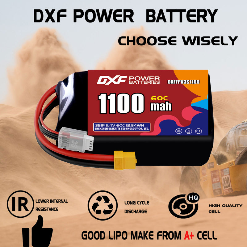DXF 1100mAh 3S 60C 11.4V Lipo Battery Pack for FPV LiPo Battery