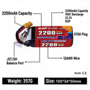 DXF 6S 22.2V 2200mAh 150C Graphene Softcase LiPo Battery with XT60 Plug for FPV Racing Drones, Quadcopters & RC Planes (1-6 Pack Available)