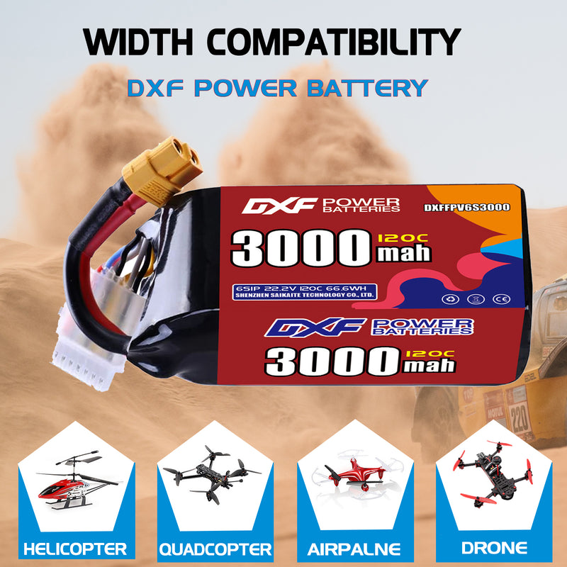 DXF 3000mAh 6S 120C 22.2V Lipo Battery Pack for FPV LiPo Battery