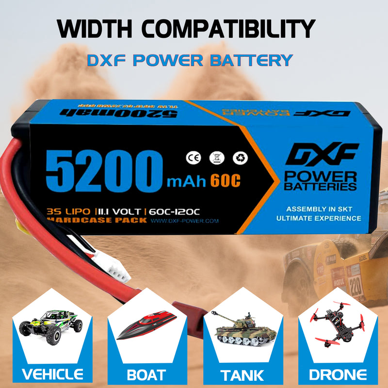 (CA)DXF Lipo Battery 3S 11.1V 5200MAH 60C Blue Series lipo Hardcase with Deans Plug for Rc 1/8 1/10 Buggy Truck Car Off-Road Drone